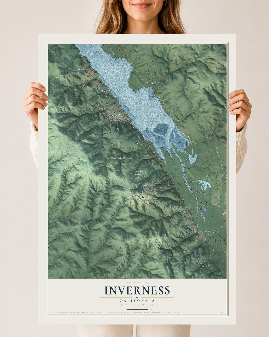 Map of Inverness, California, 24 x 36 inch unframed archival matte print