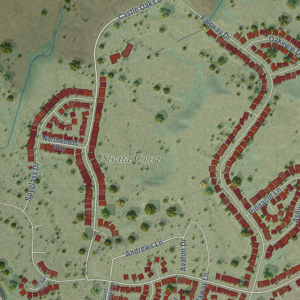 Second close-up of the map of Ione, California print showing more streets and buildings