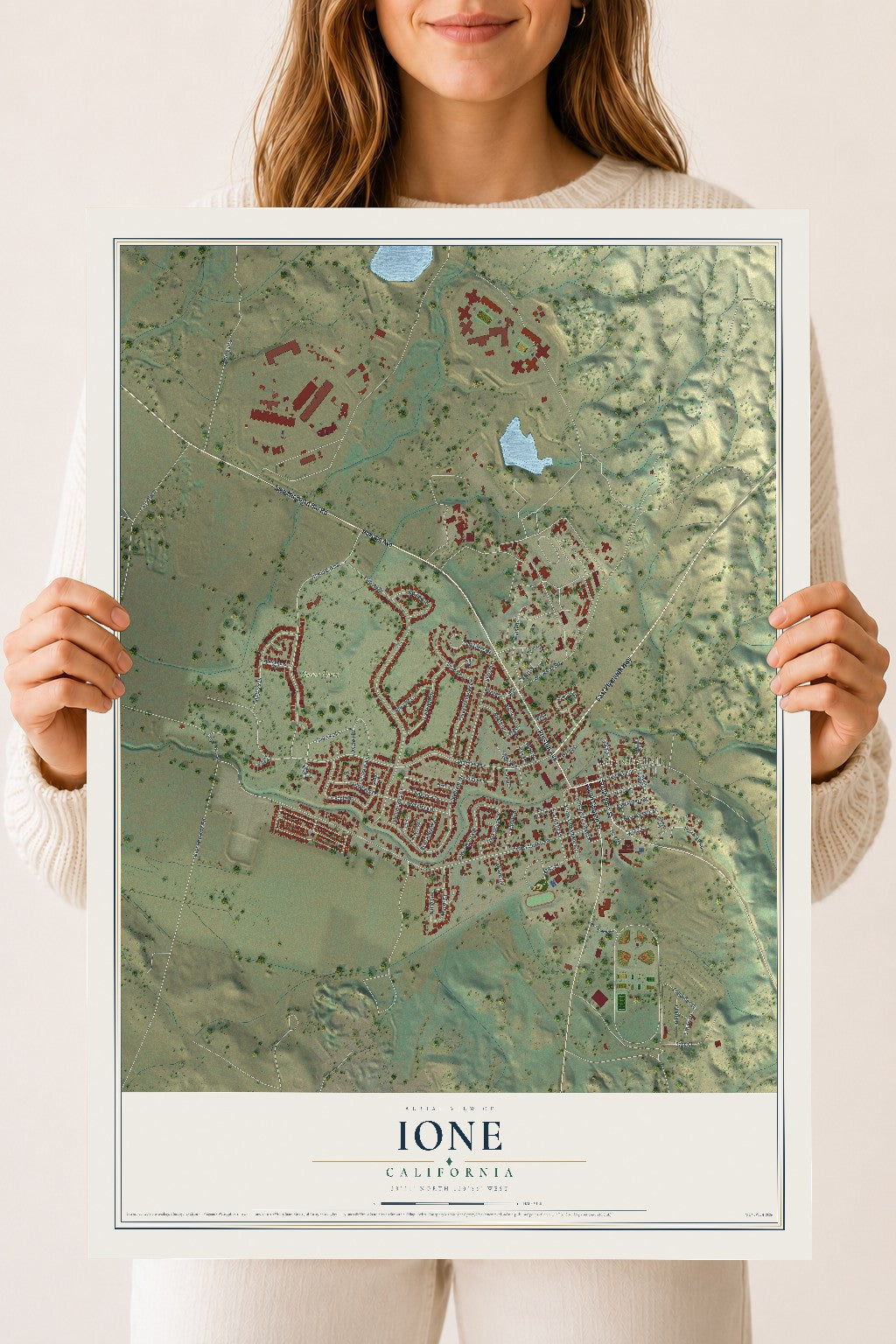 Map of Ione, California, 18 x 24 inch unframed archival matte print