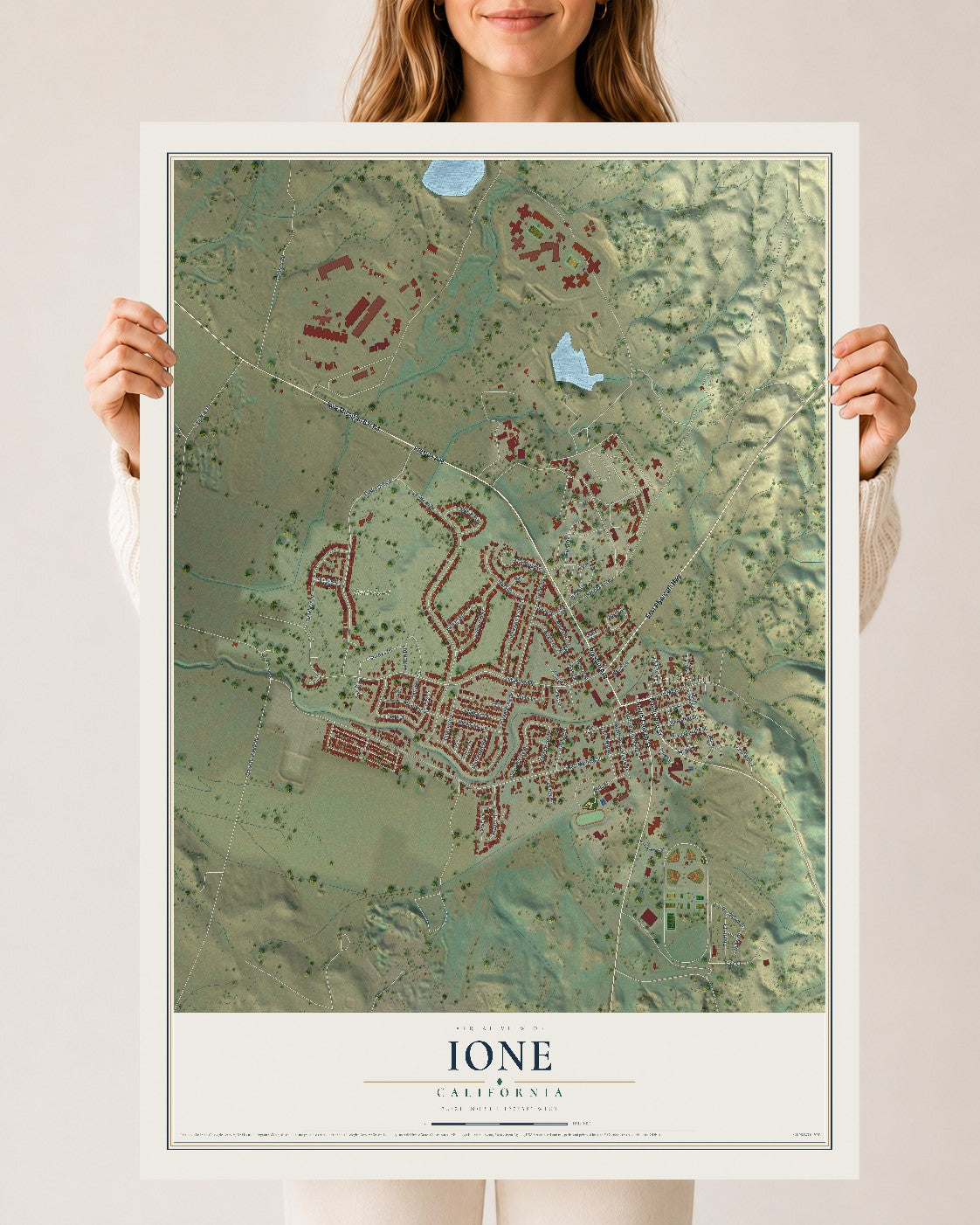 Map of Ione, California, 24 x 36 inch unframed archival matte print