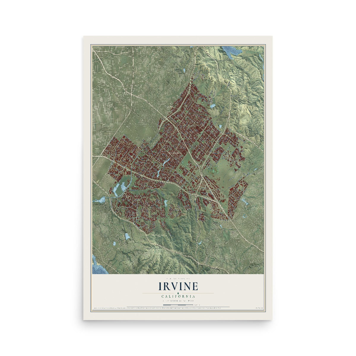 Map of Irvine, California, 12 x 18 inch unframed archival matte print