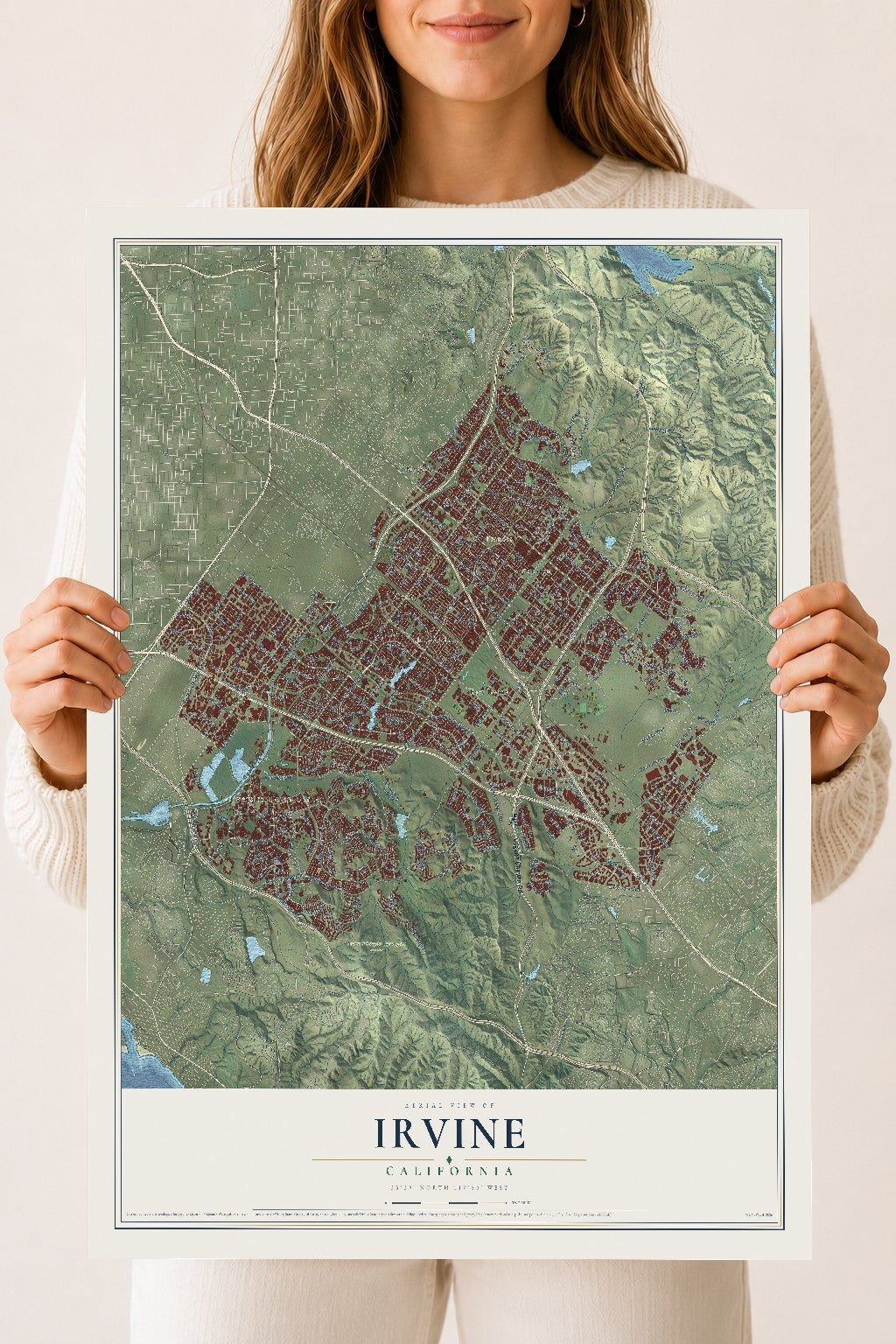 Map of Irvine, California, 18 x 24 inch unframed archival matte print