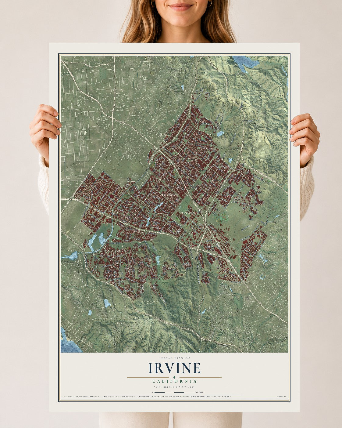 Map of Irvine, California, 24 x 36 inch unframed archival matte print