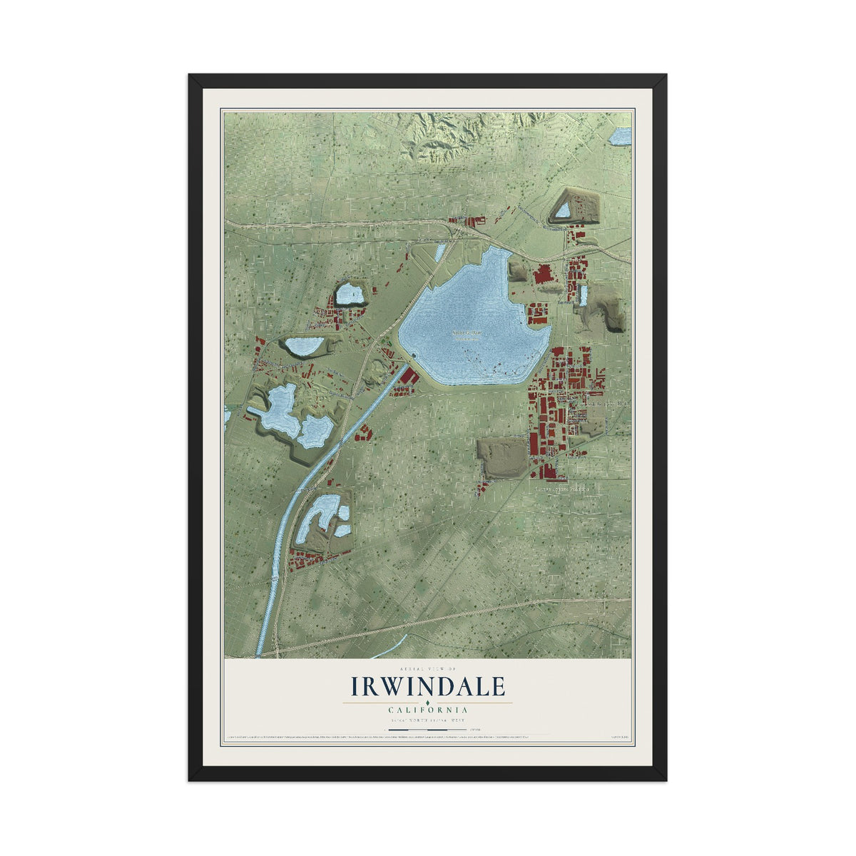 Map of Irwindale, California, 12 x 18 inch print in a black wood frame