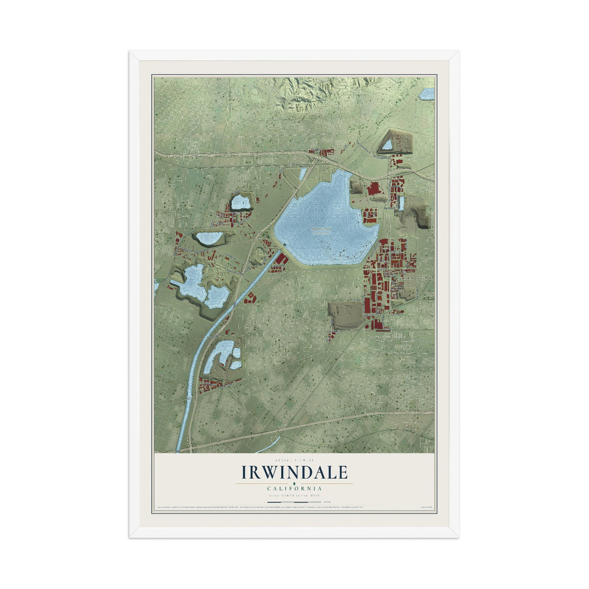 Map of Irwindale, California, 12 x 18 inch print in a white wood frame