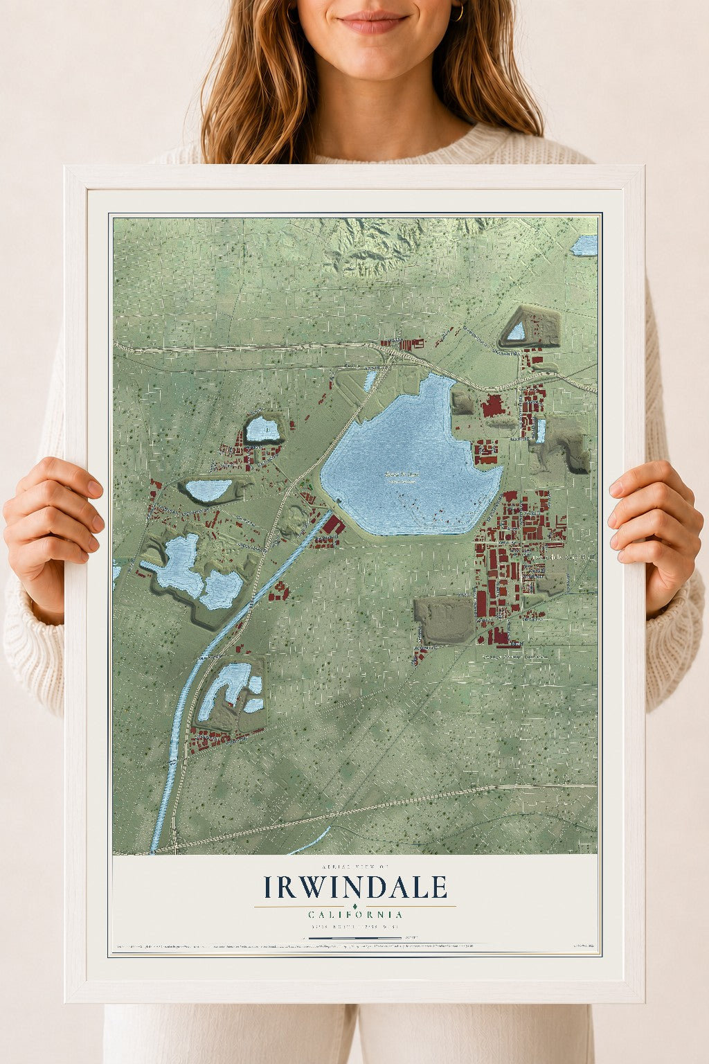 Map of Irwindale, California, 18 x 24 inch print in a white wood frame