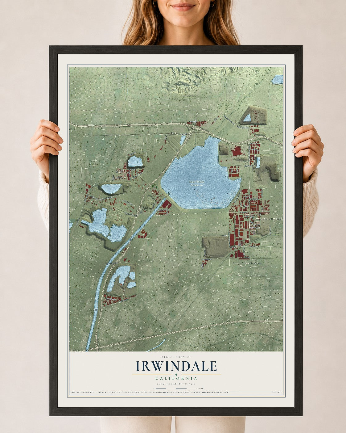 Map of Irwindale, California, 24 x 36 inch print in a black wood frame