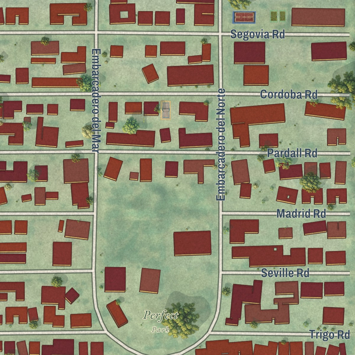 Close-up of the map of Isla Vista, California print showing street and building detail
