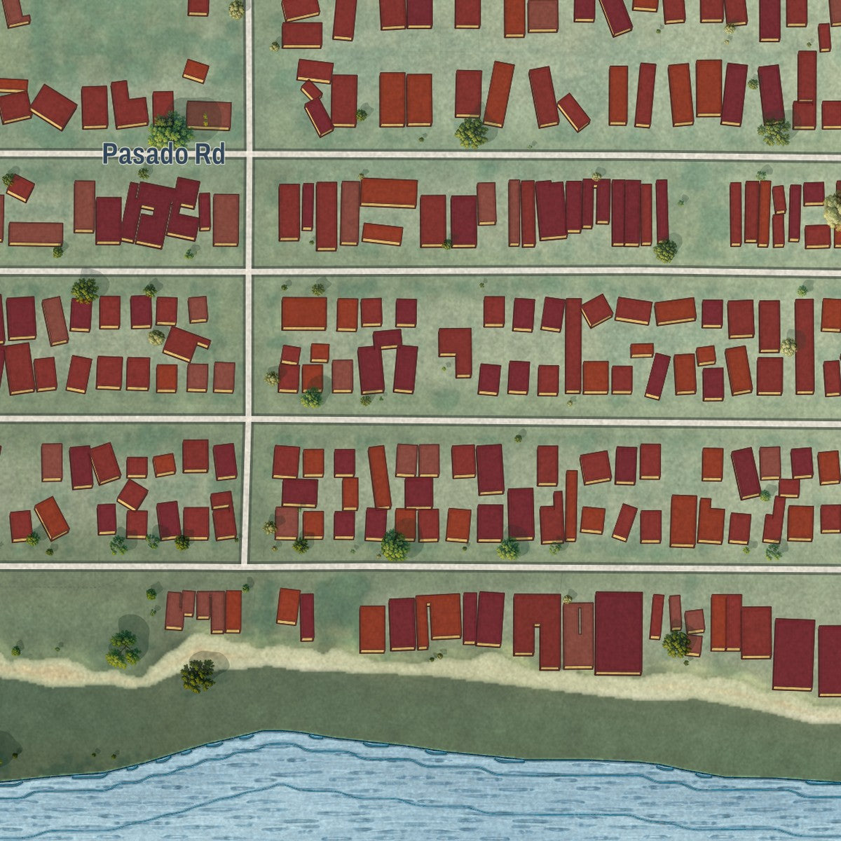 Second close-up of the map of Isla Vista, California print showing more streets and buildings