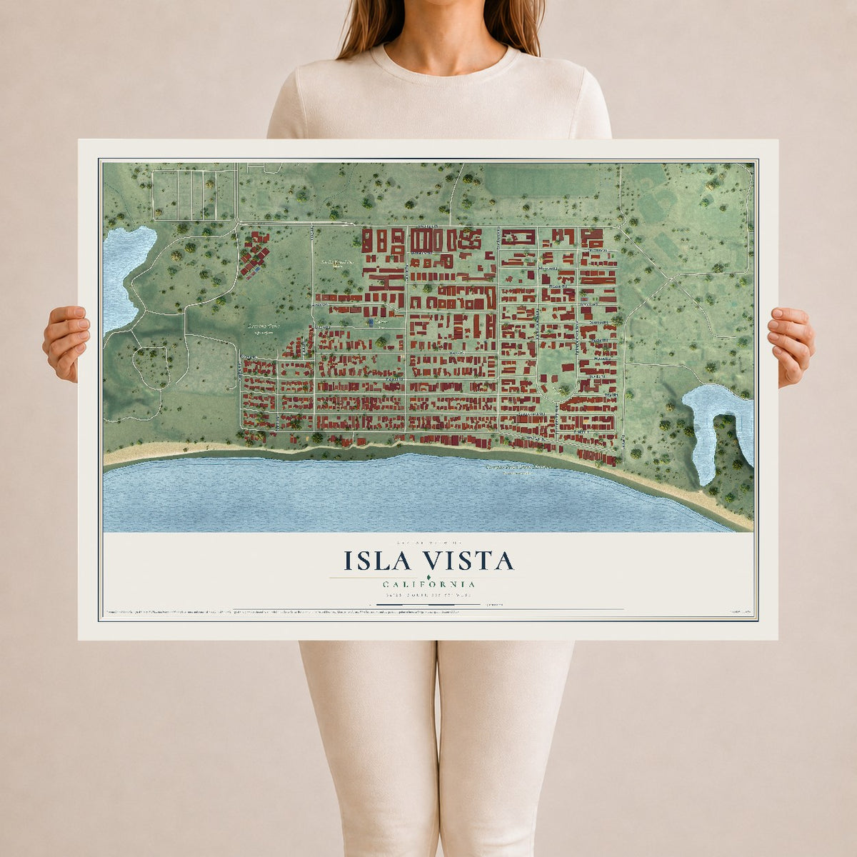 Map of Isla Vista, California, 24 x 36 inch unframed archival matte print