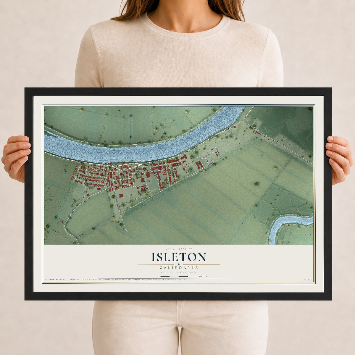 Map of Isleton, California, 12 x 18 inch print in a black wood frame