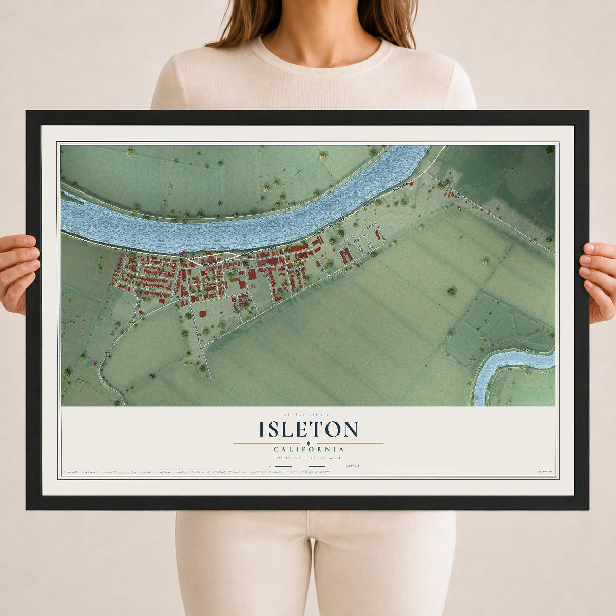 Map of Isleton, California, 18 x 24 inch print in a black wood frame
