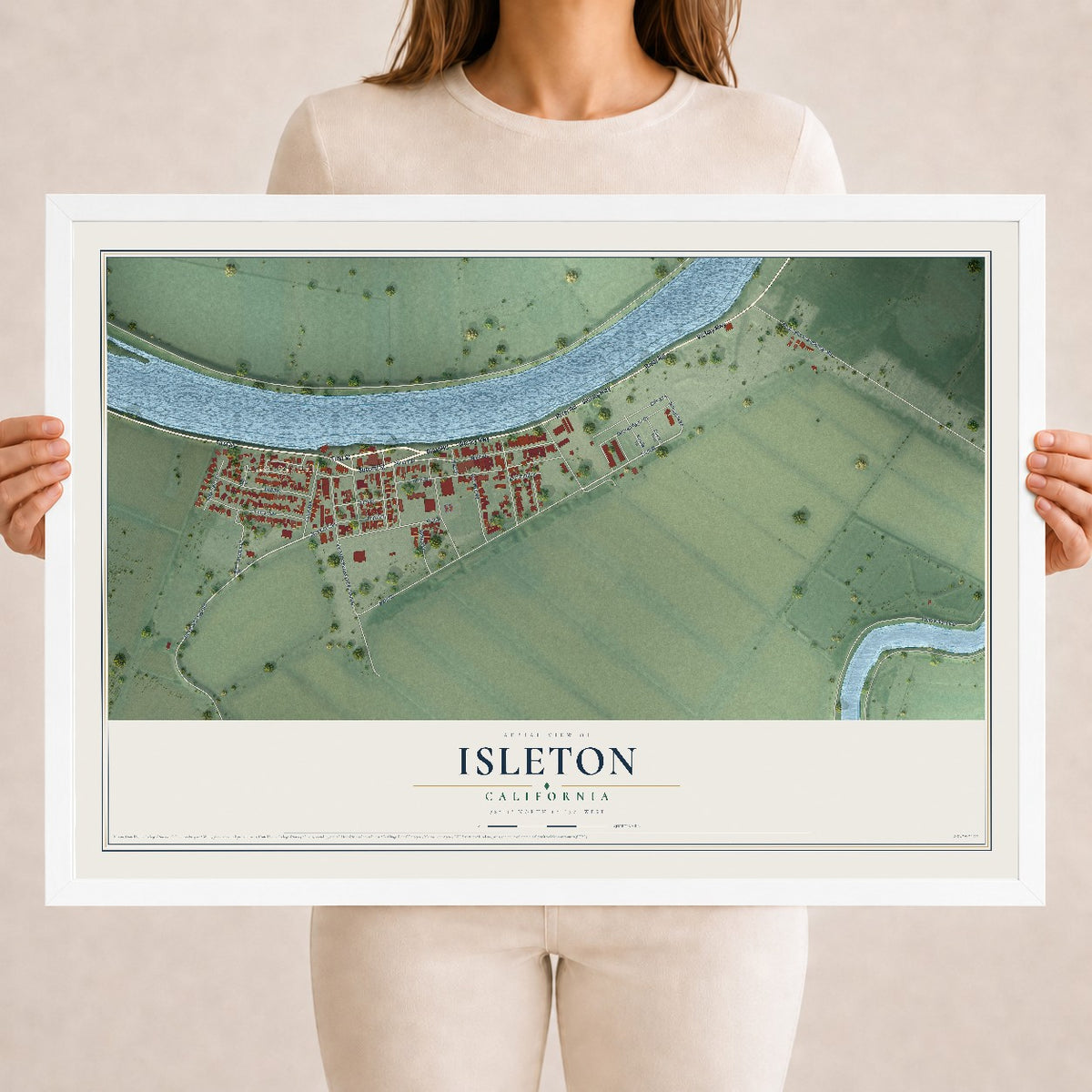 Map of Isleton, California, 18 x 24 inch print in a white wood frame