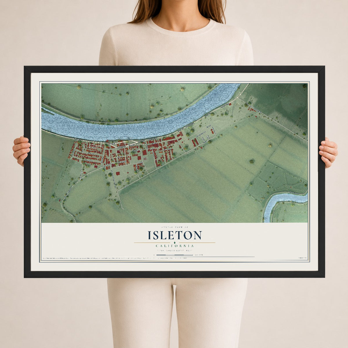 Map of Isleton, California, 24 x 36 inch print in a black wood frame