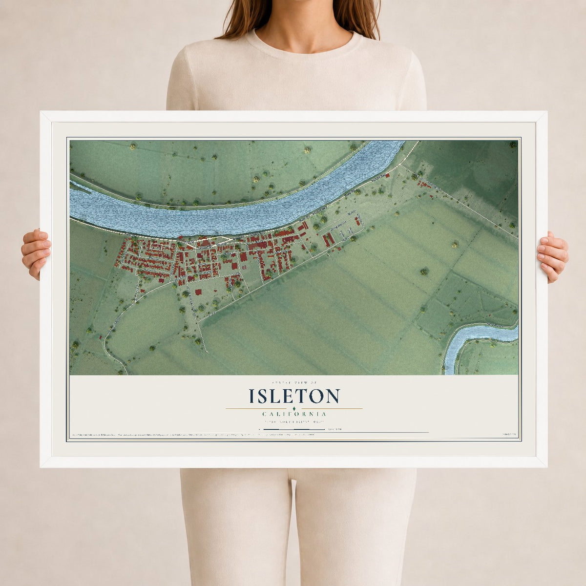 Map of Isleton, California, 24 x 36 inch print in a white wood frame