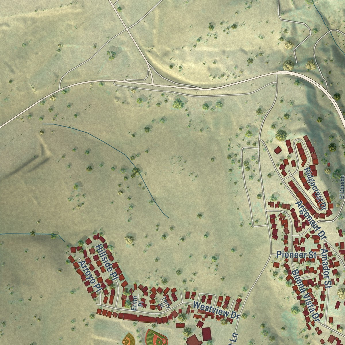 Second close-up of the map of Jackson, California print showing more streets and buildings