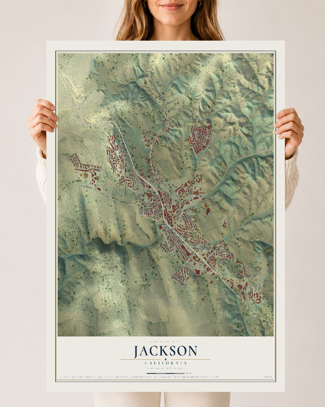 Map of Jackson, California, 24 x 36 inch unframed archival matte print
