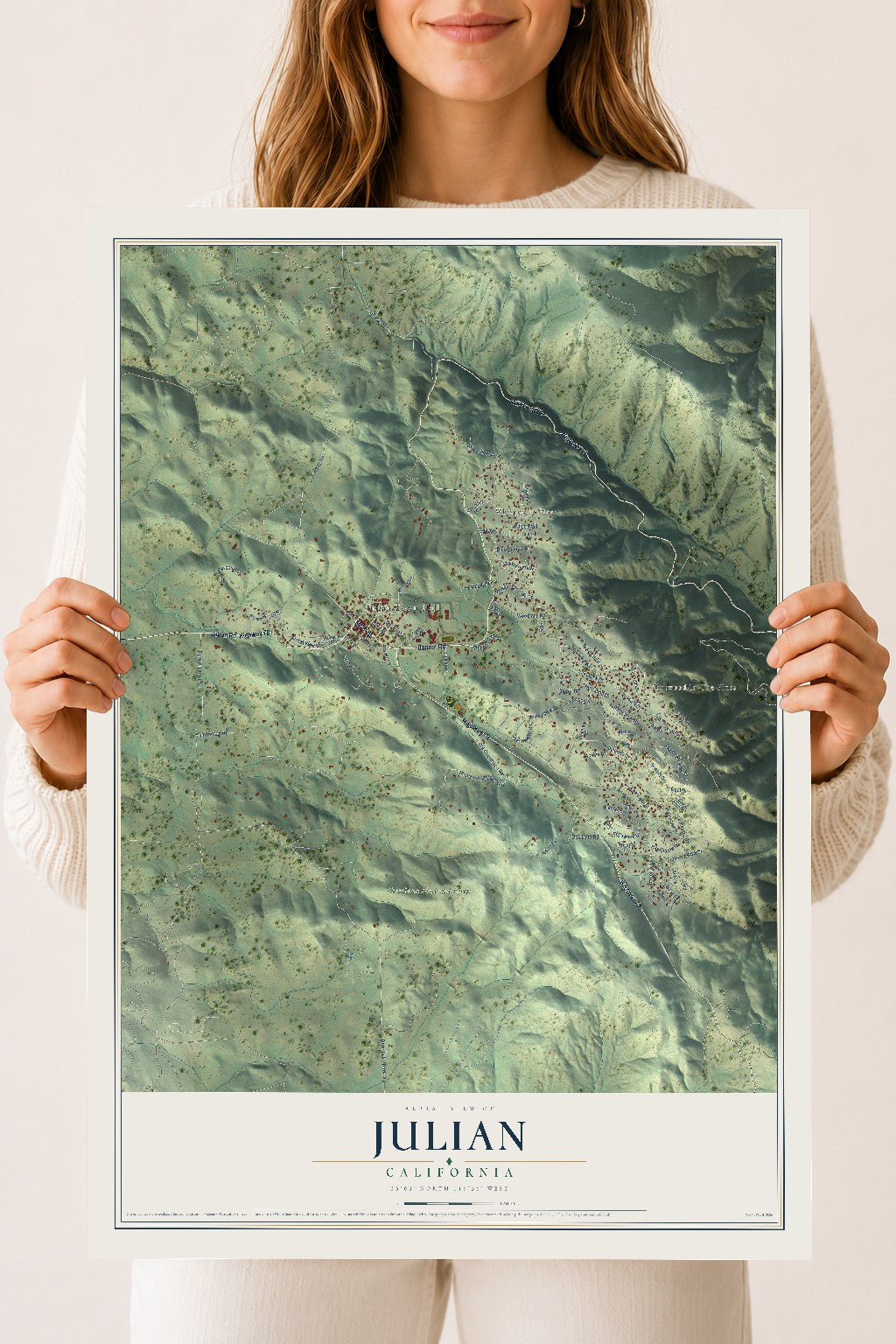 Map of Julian, California, 18 x 24 inch unframed archival matte print