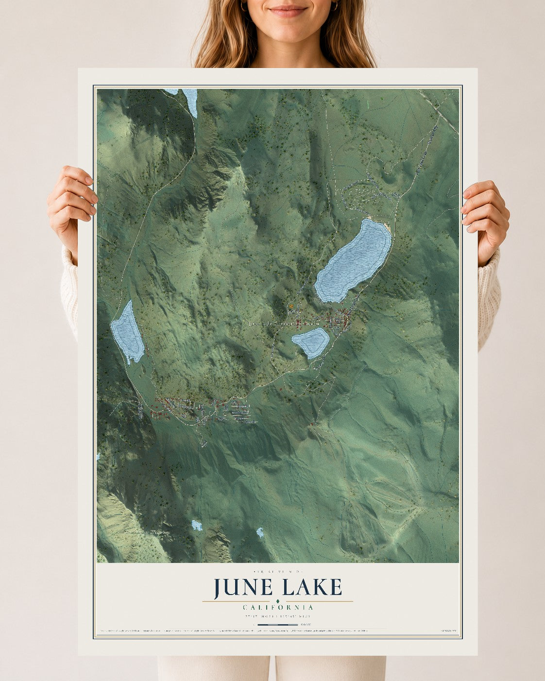 Map of June Lake, California, 24 x 36 inch unframed archival matte print