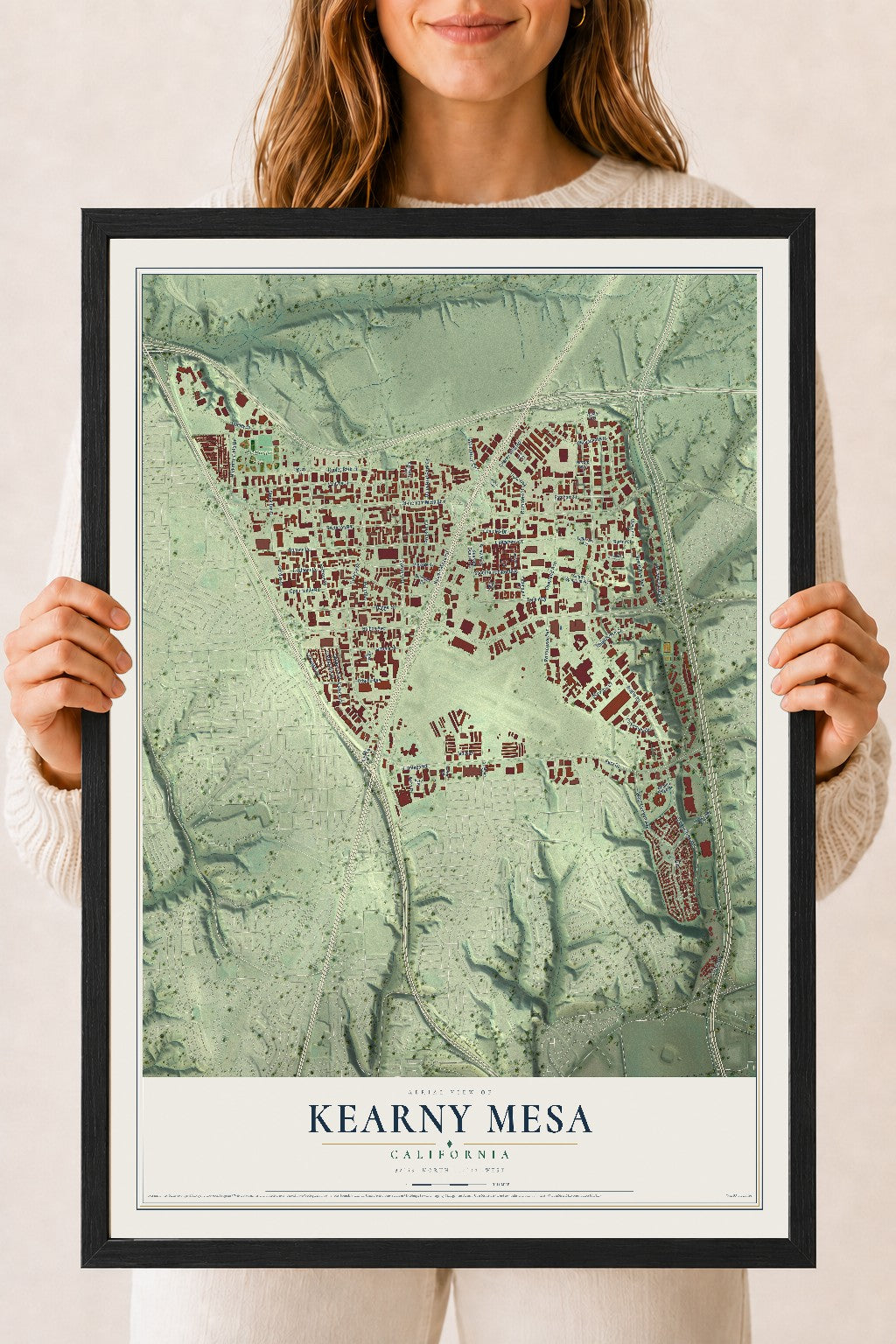 Map of Kearny Mesa, California, 18 x 24 inch print in a black wood frame