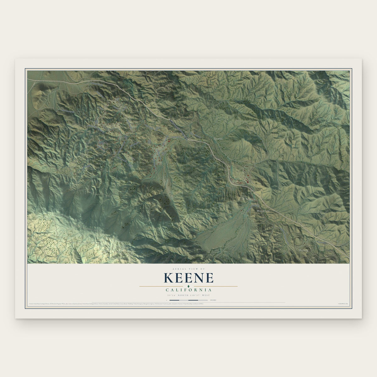 Keene, California map print, the full design