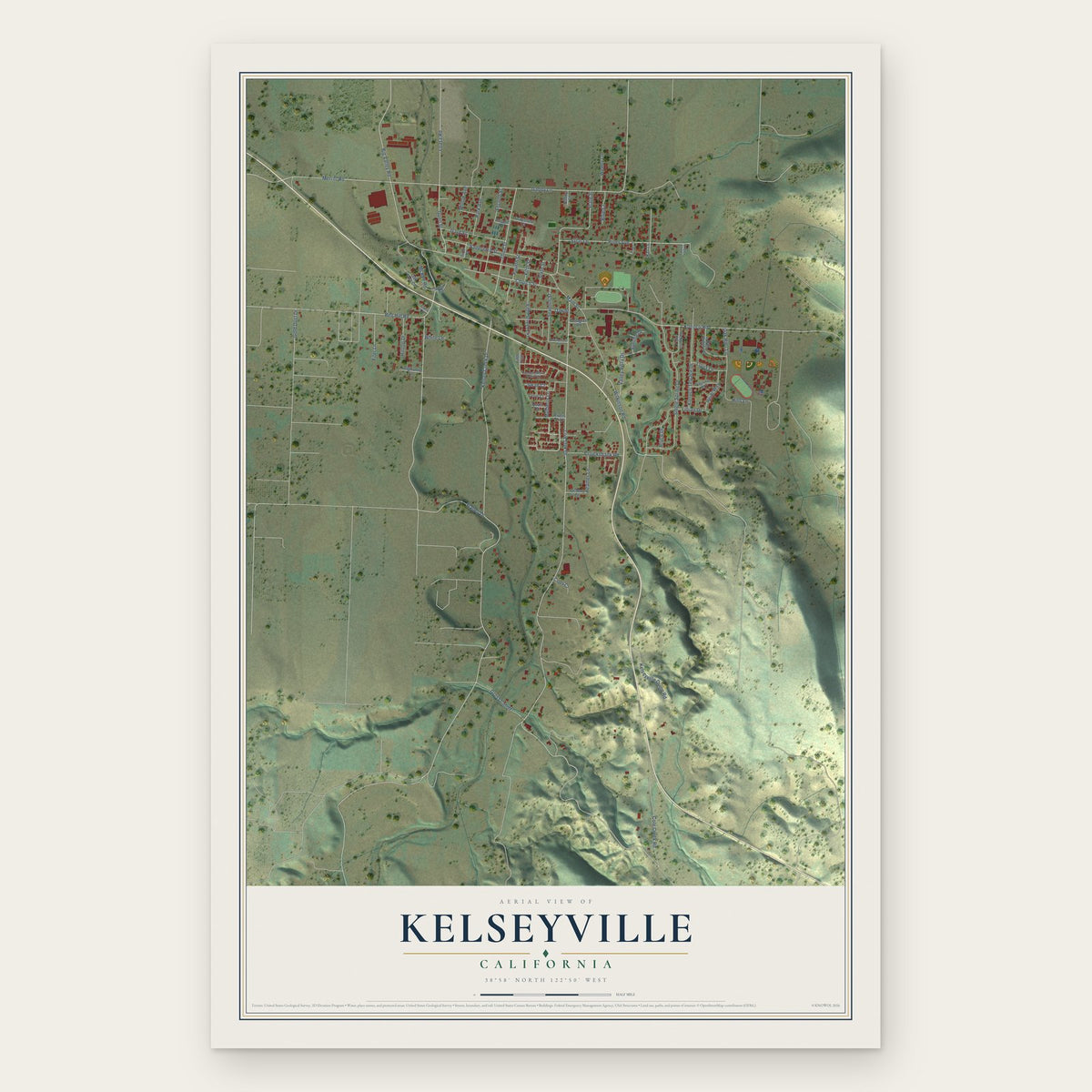 Kelseyville, California map print, the full design