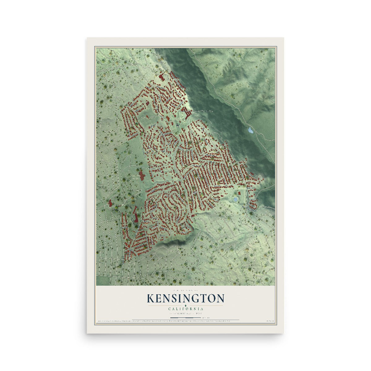 Map of Kensington, California, 12 x 18 inch unframed archival matte print
