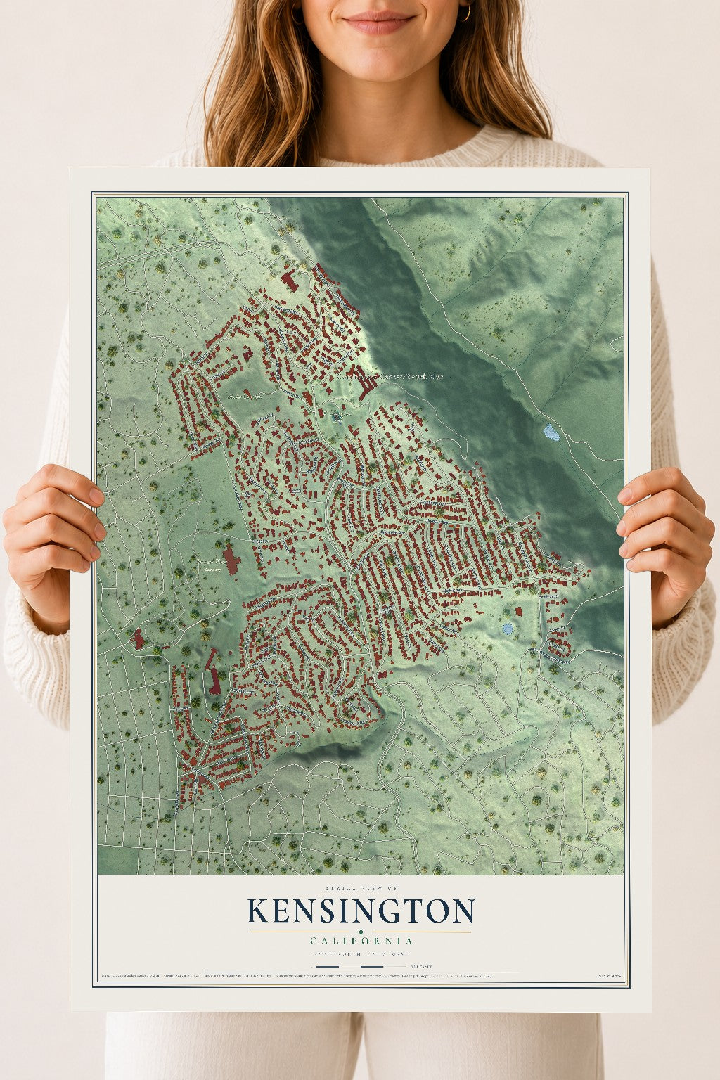 Map of Kensington, California, 18 x 24 inch unframed archival matte print