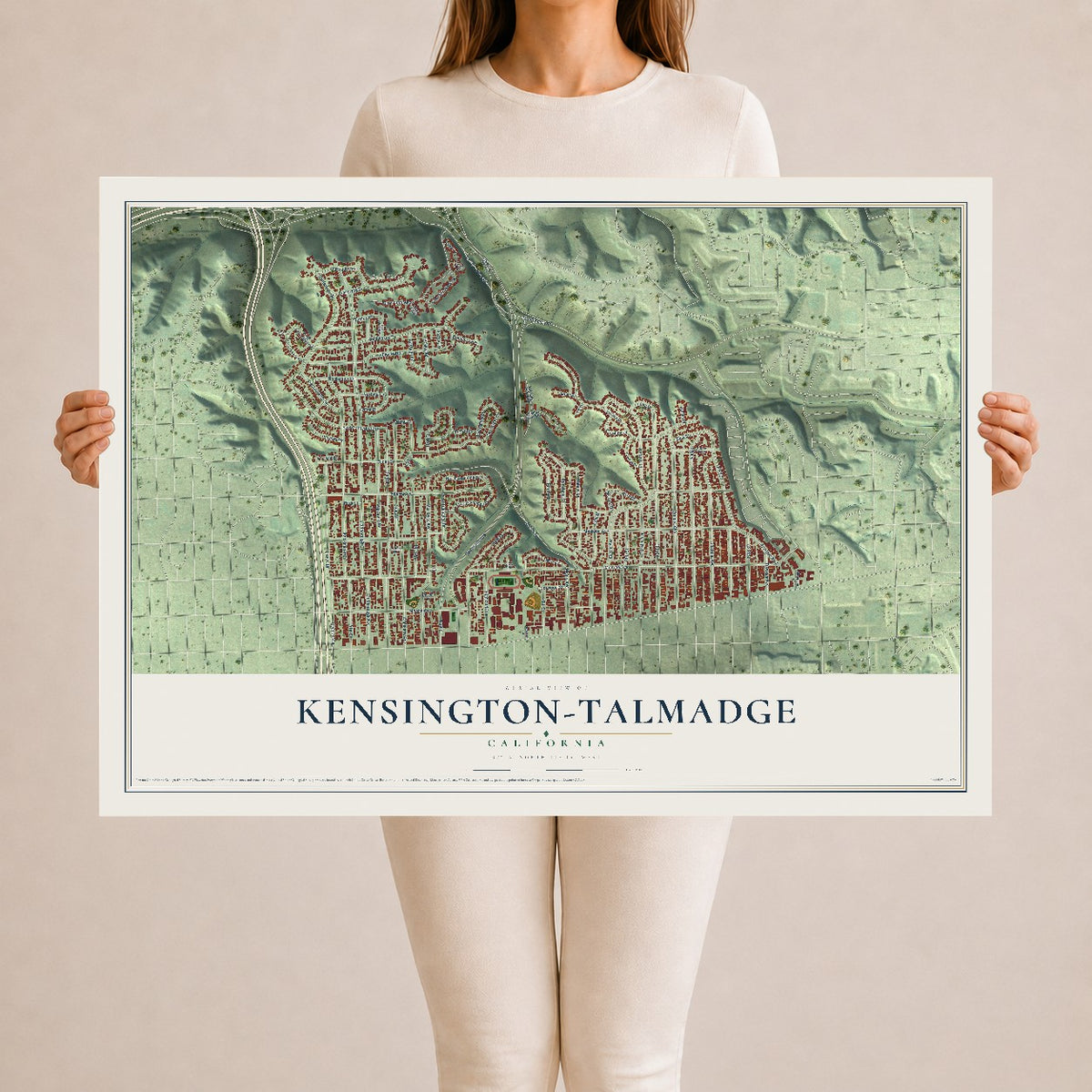 Map of Kensington-Talmadge, California, 24 x 36 inch unframed archival matte print