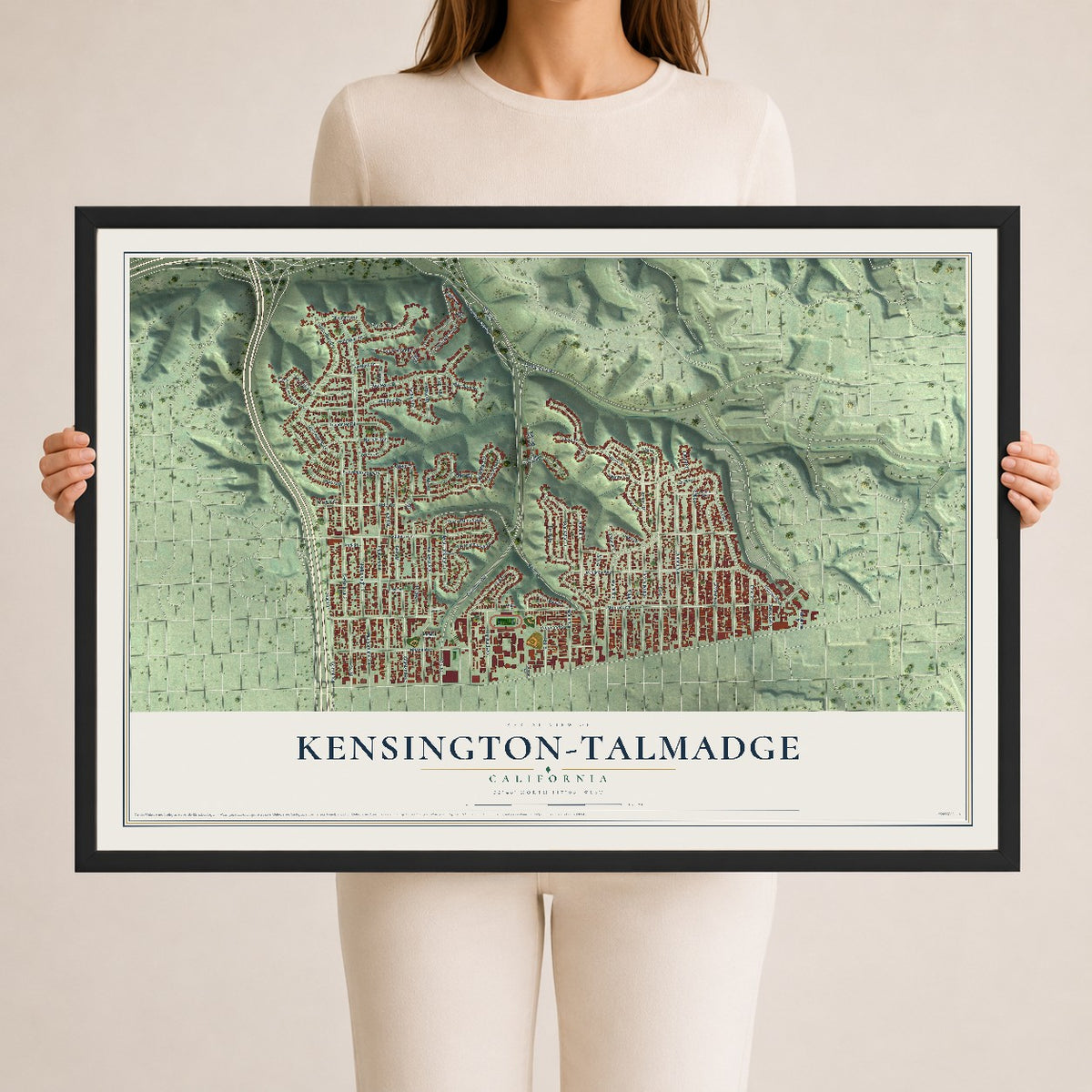 Map of Kensington-Talmadge, California, 24 x 36 inch print in a black wood frame