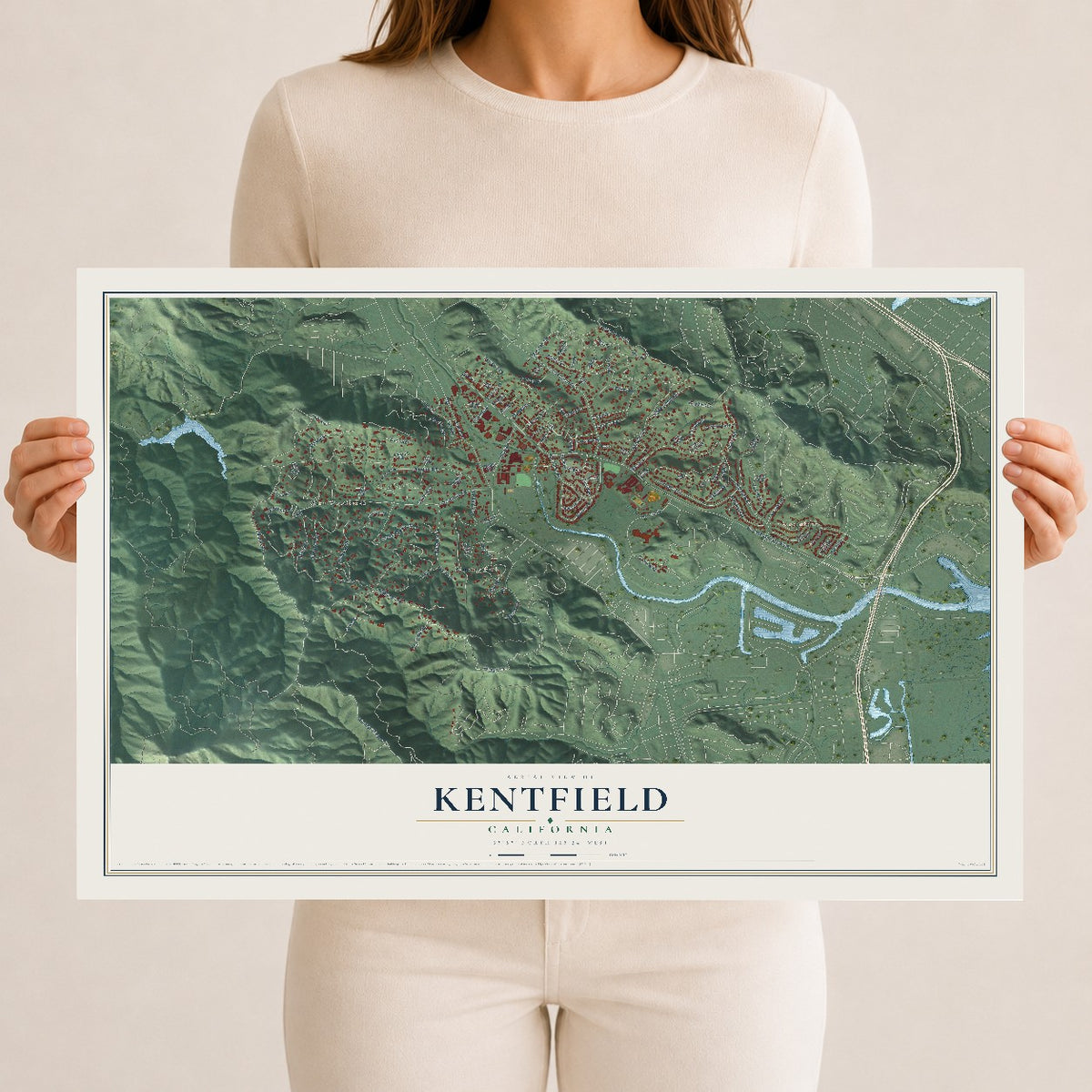 Map of Kentfield, California, 12 x 18 inch unframed archival matte print