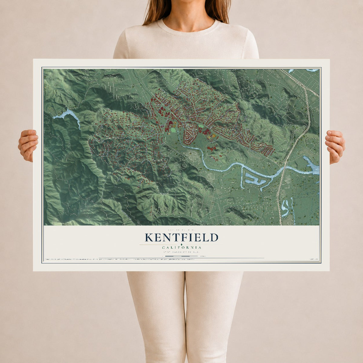 Map of Kentfield, California, 24 x 36 inch unframed archival matte print