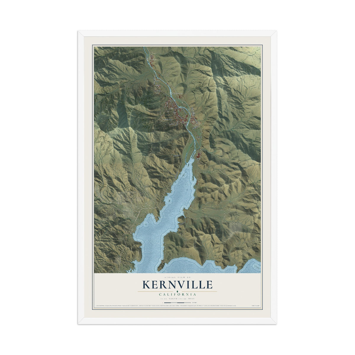 Map of Kernville, California, 12 x 18 inch print in a white wood frame
