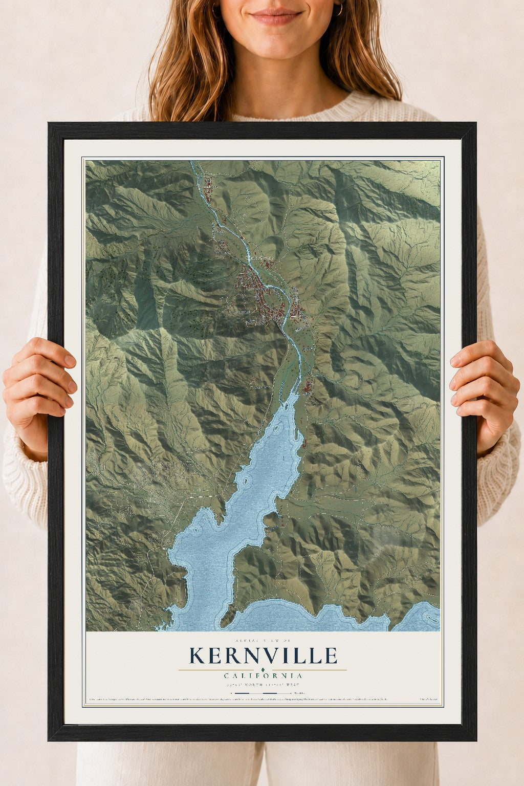Map of Kernville, California, 18 x 24 inch print in a black wood frame