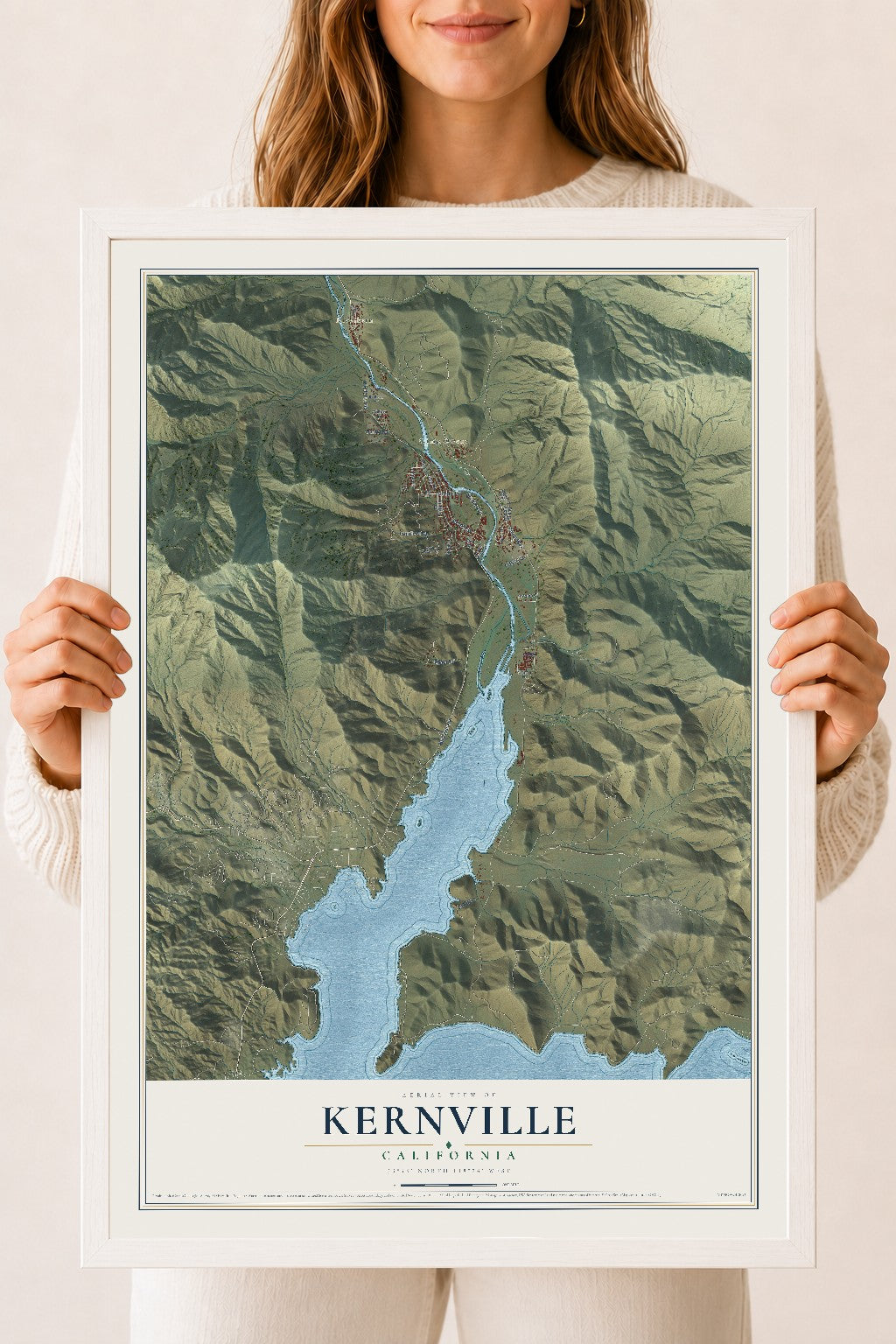 Map of Kernville, California, 18 x 24 inch print in a white wood frame