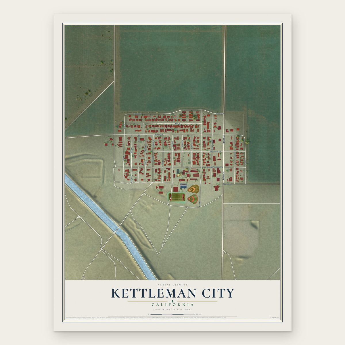 Kettleman City, California map print, the full design