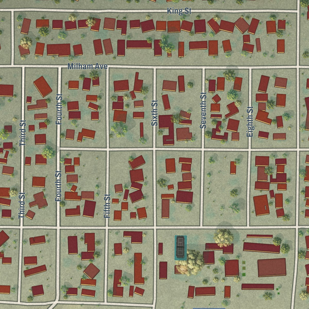 Close-up of the map of Kettleman City, California print showing street and building detail