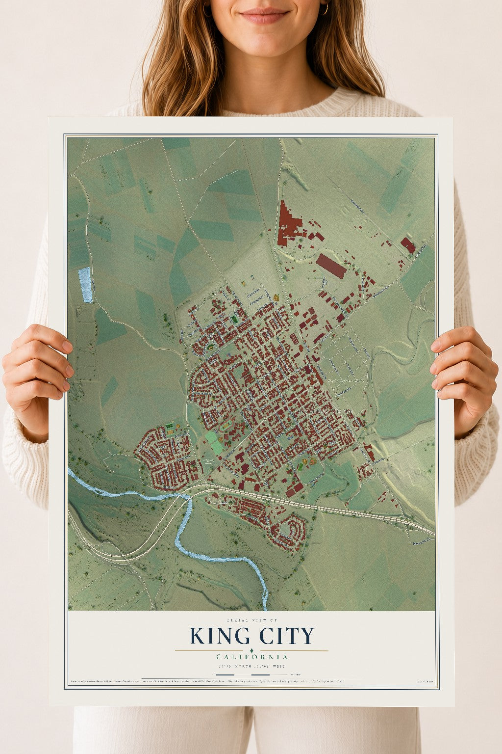 Map of King City, California, 18 x 24 inch unframed archival matte print