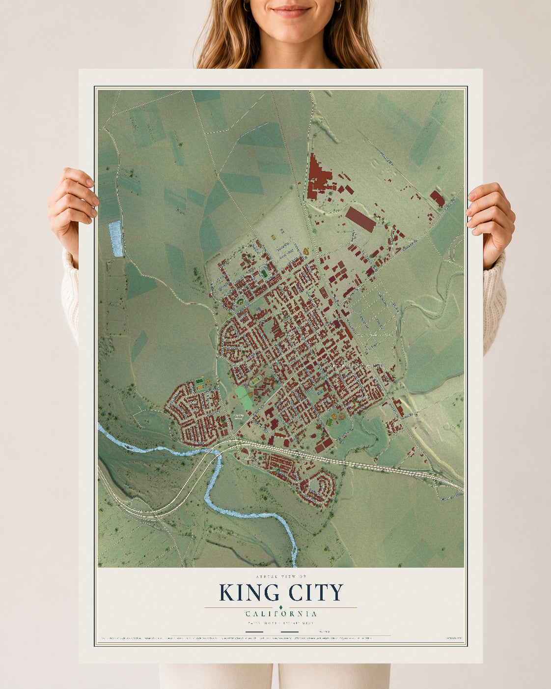 Map of King City, California, 24 x 36 inch unframed archival matte print