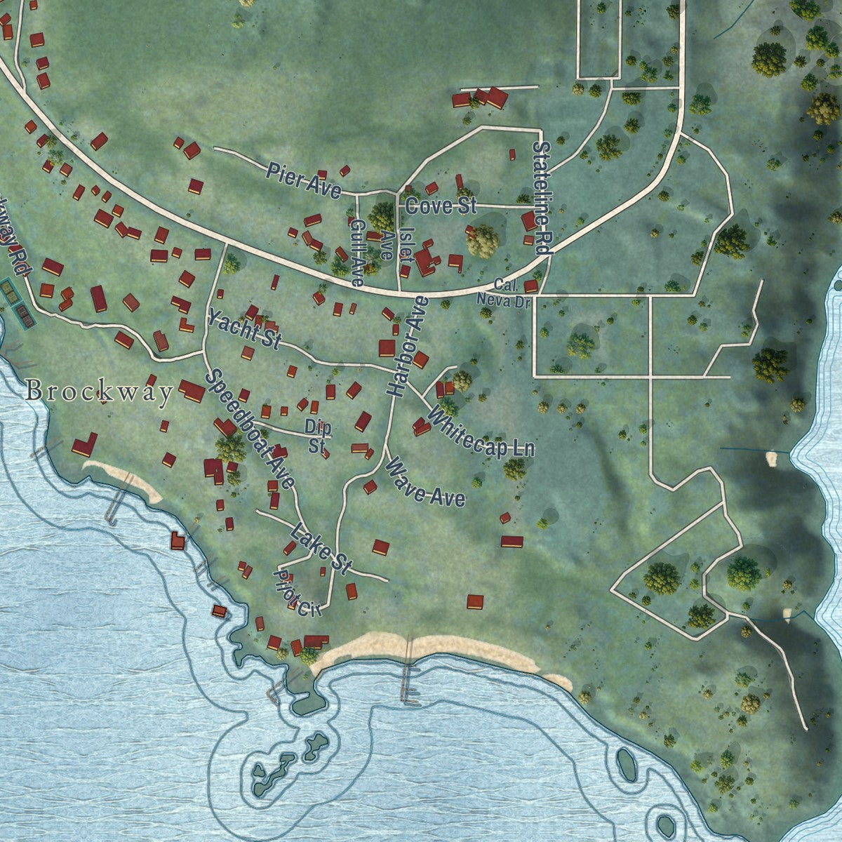 Second close-up of the map of Kings Beach, California print showing more streets and buildings