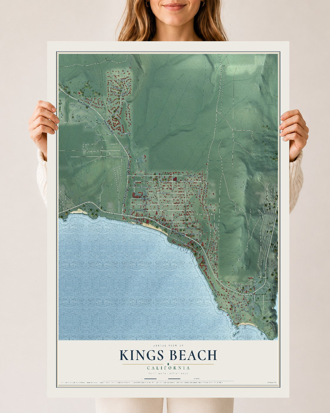 Map of Kings Beach, California, 24 x 36 inch unframed archival matte print