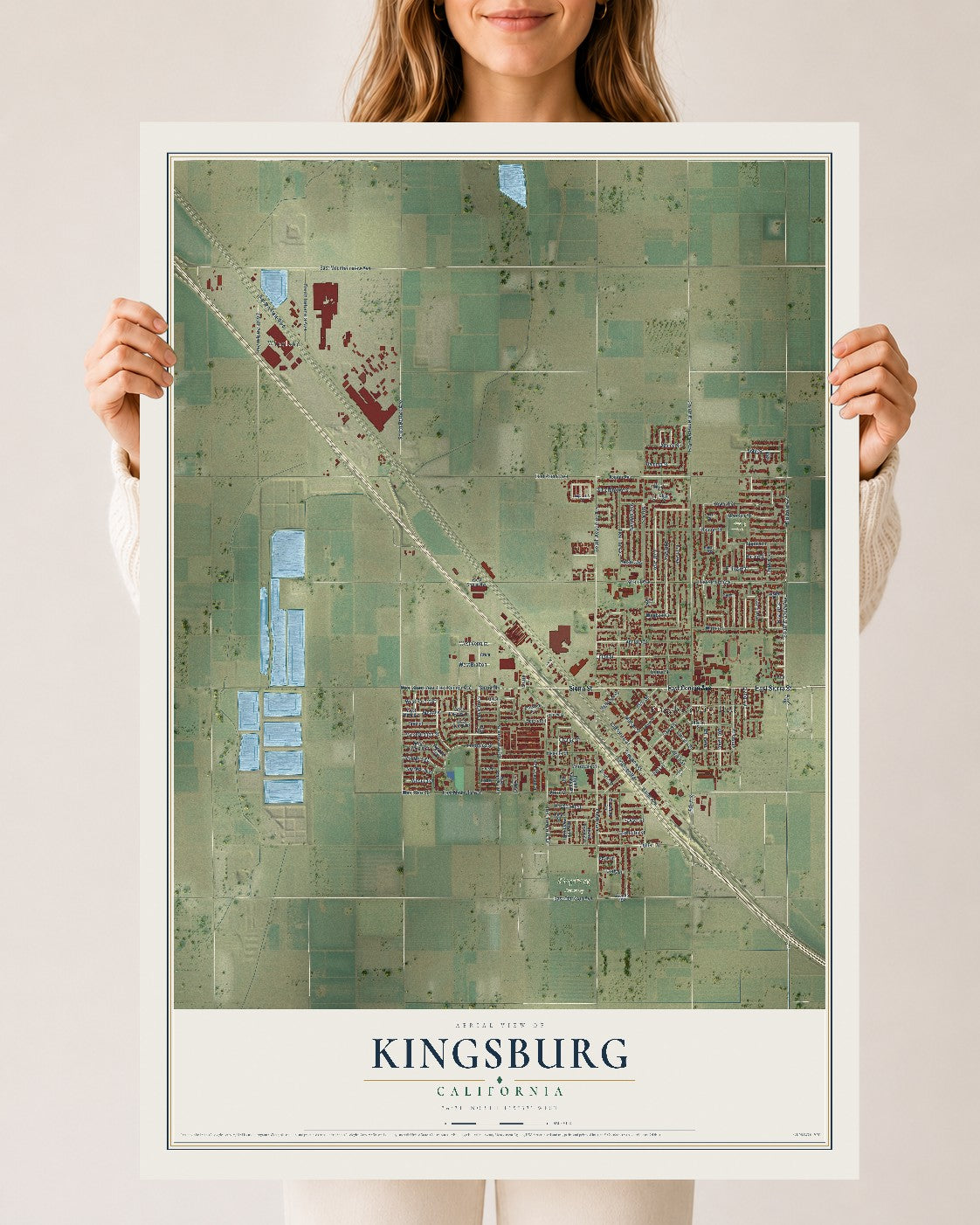 Map of Kingsburg, California, 24 x 36 inch unframed archival matte print