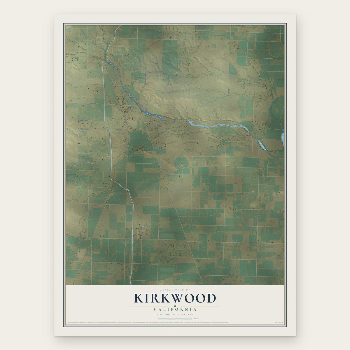 Kirkwood, Glenn County, California map print, the full design