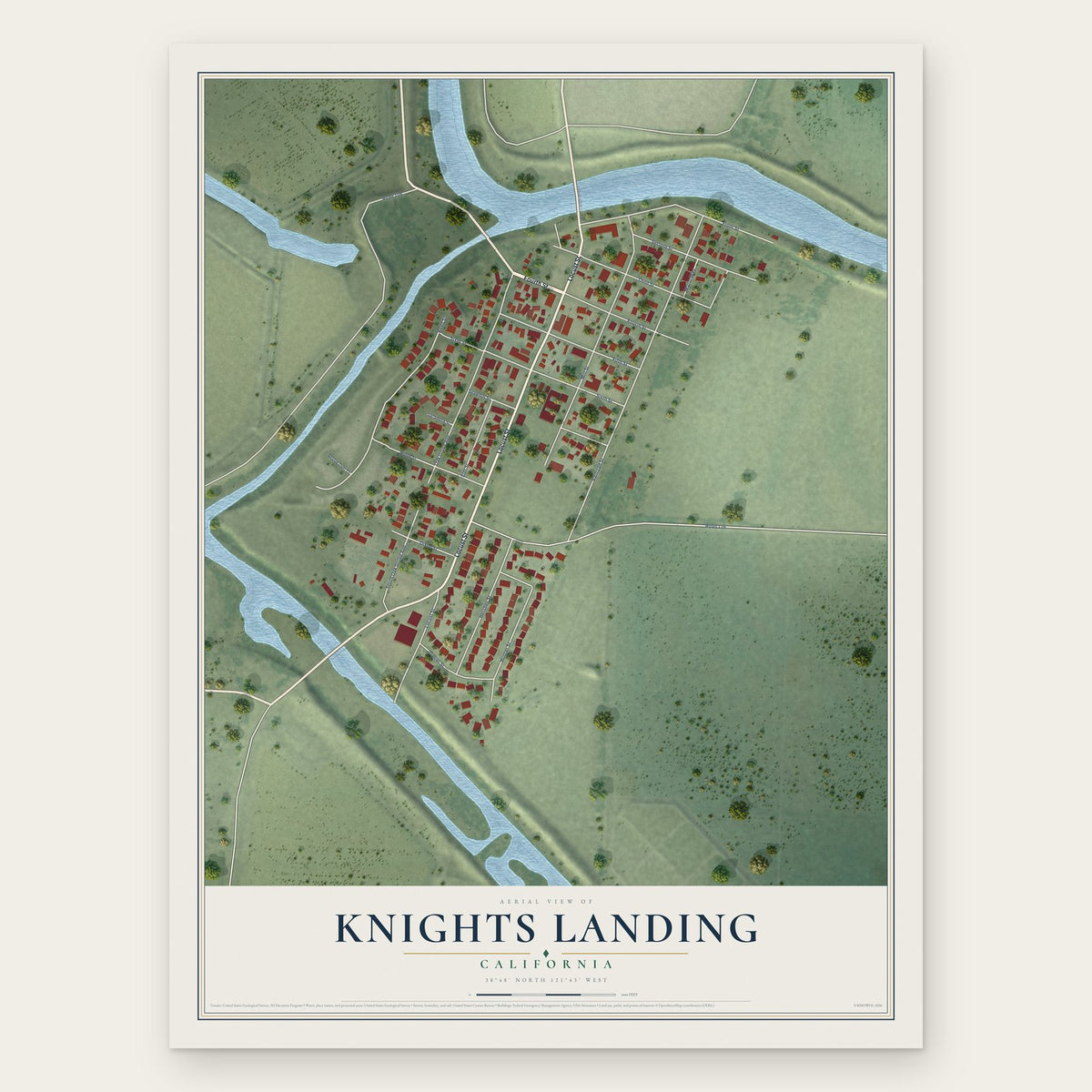 Knights Landing, California map print, the full design