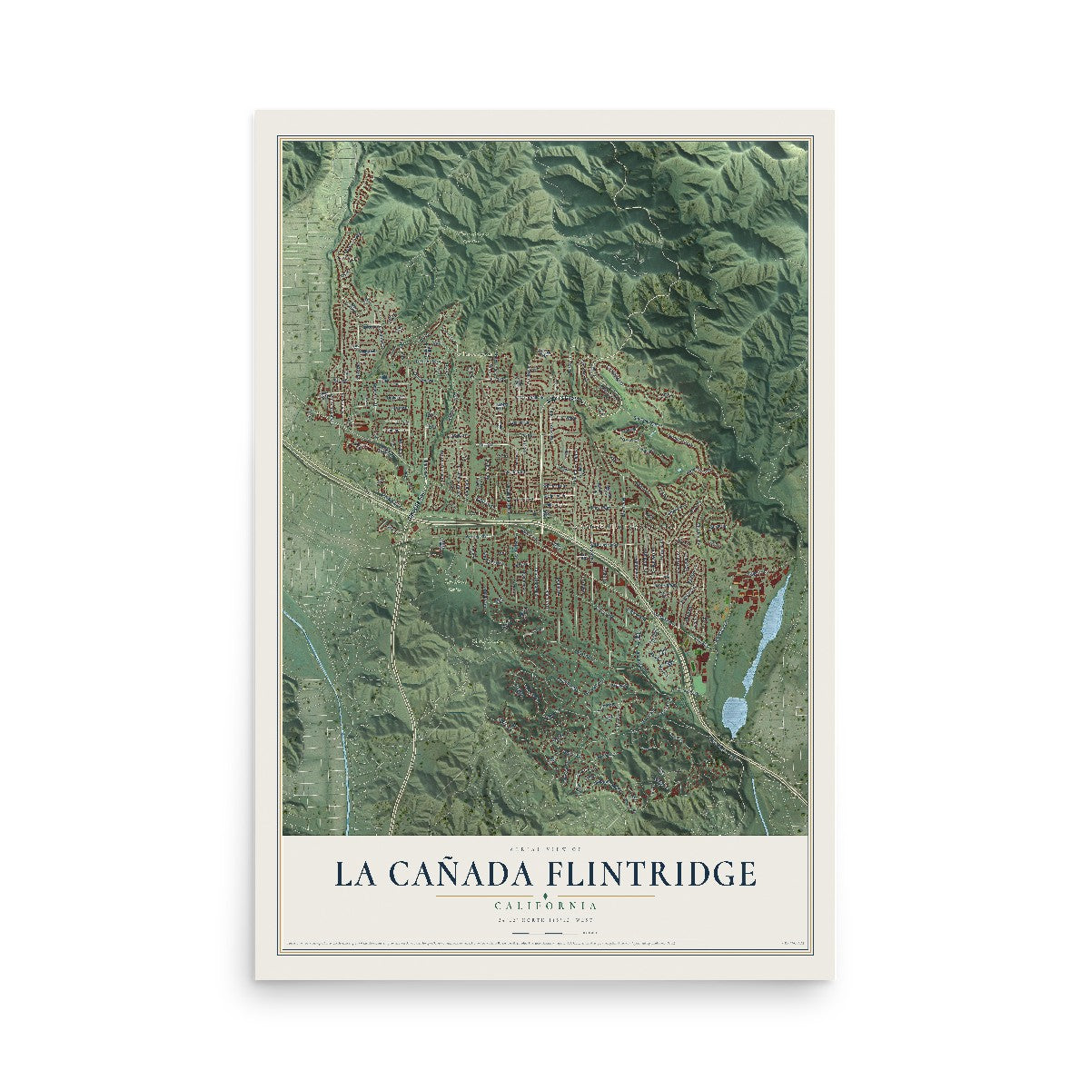 Map of La Cañada Flintridge, California, 12 x 18 inch unframed archival matte print