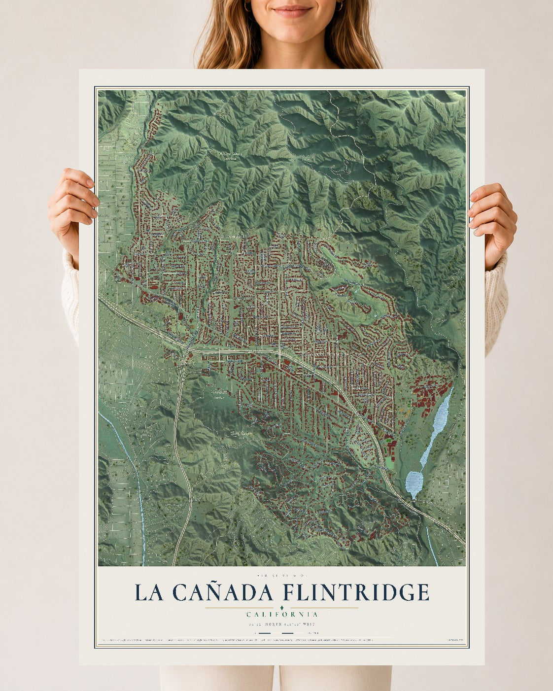 Map of La Cañada Flintridge, California, 24 x 36 inch unframed archival matte print