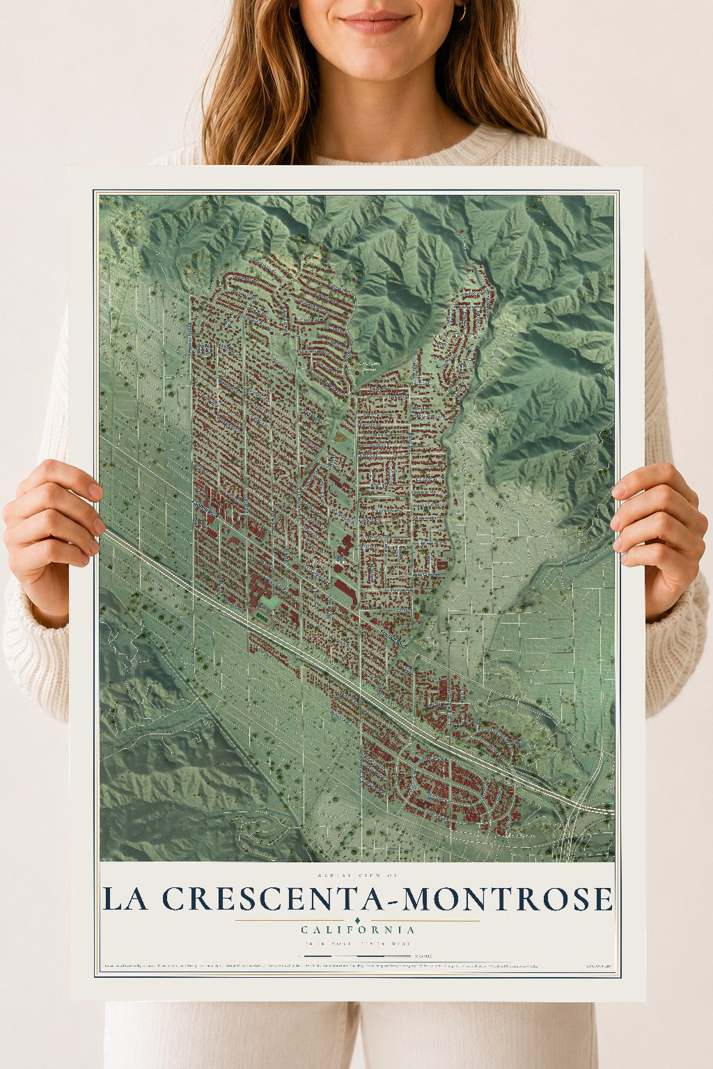 Map of La Crescenta-Montrose, California, 18 x 24 inch unframed archival matte print
