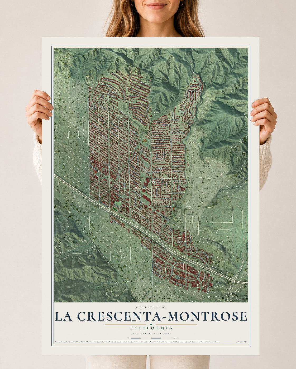 Map of La Crescenta-Montrose, California, 24 x 36 inch unframed archival matte print
