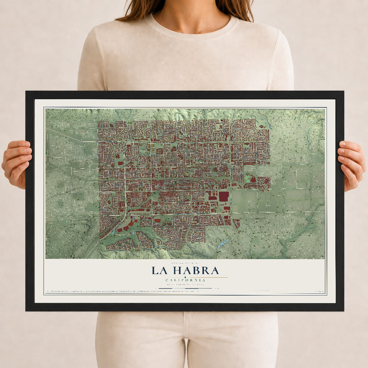 Map of La Habra, California, 12 x 18 inch print in a black wood frame