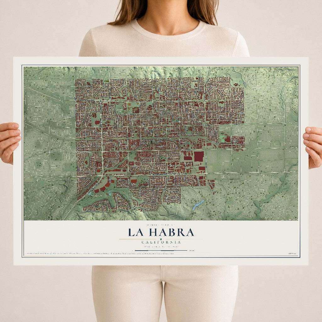 Map of La Habra, California, 18 x 24 inch unframed archival matte print
